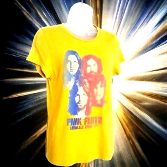 PINK FLOYD Womens JUNK FOOD ANIMALS Tour graphic T shirt Gold SIZE MEDIUM Cotton - Picture 2 of 13